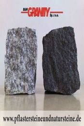 Granit-Pflastersteine grau (Pflastersteine aus polnischem, grauem Granit) und schwarz ("Schwede" – ein importiertes, skandinavisches Material), alle Seiten gespalten,Naturstein aus Polen und Schweden, Pflastersteine aus Polen, Pflastersteine aus Schweden, Naturstein aus Polen