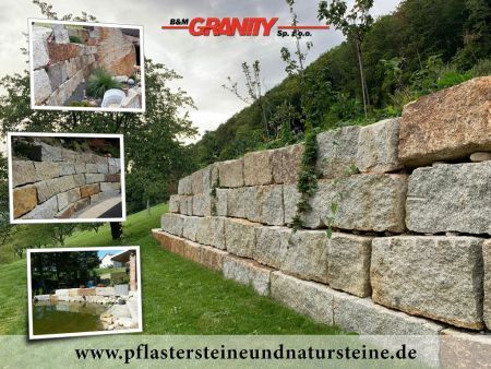 Granit-Mauersteine, grau-gelb, Mittelkorn