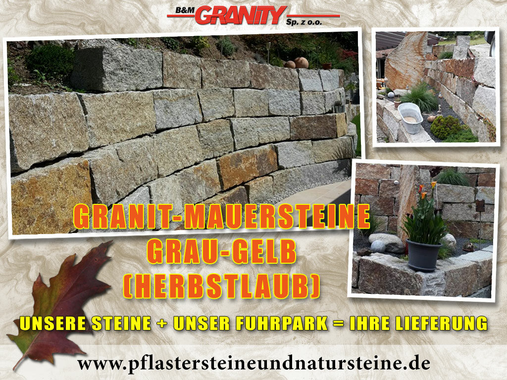 Granit-Mauersteine, grau-gelb (Herbstlaub)