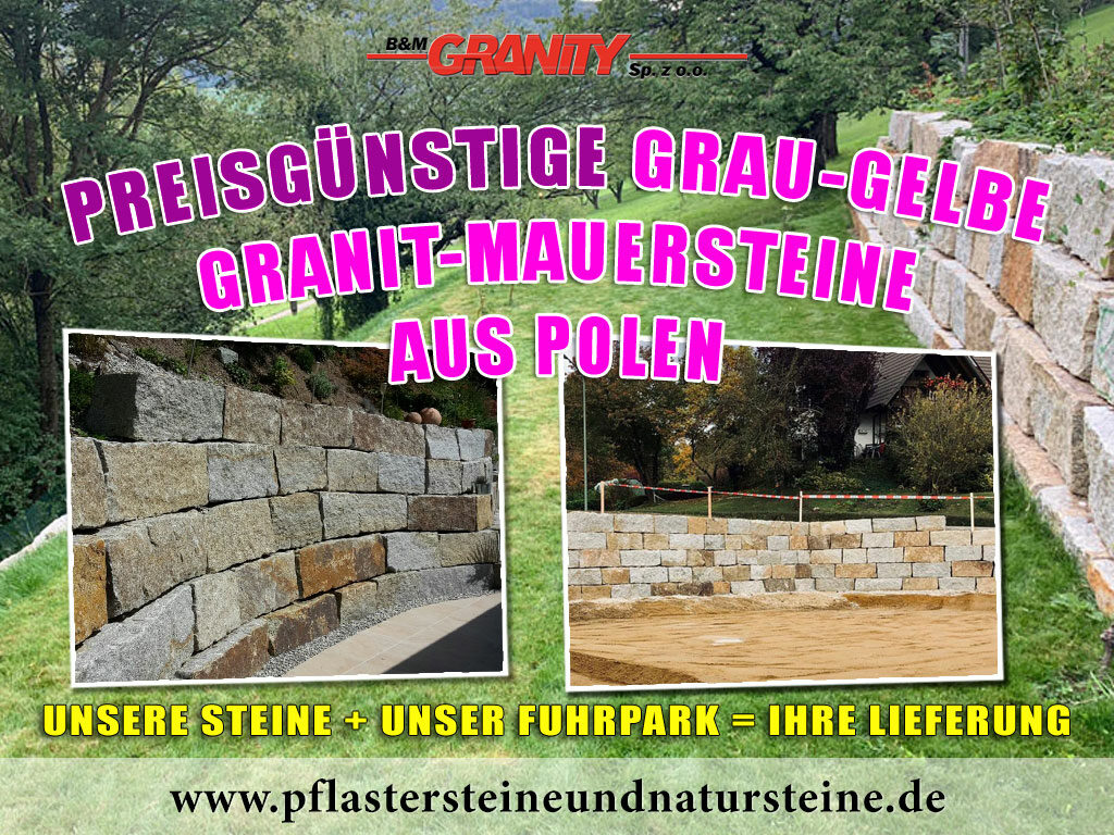 Granit-Mauersteine, grau-gelb